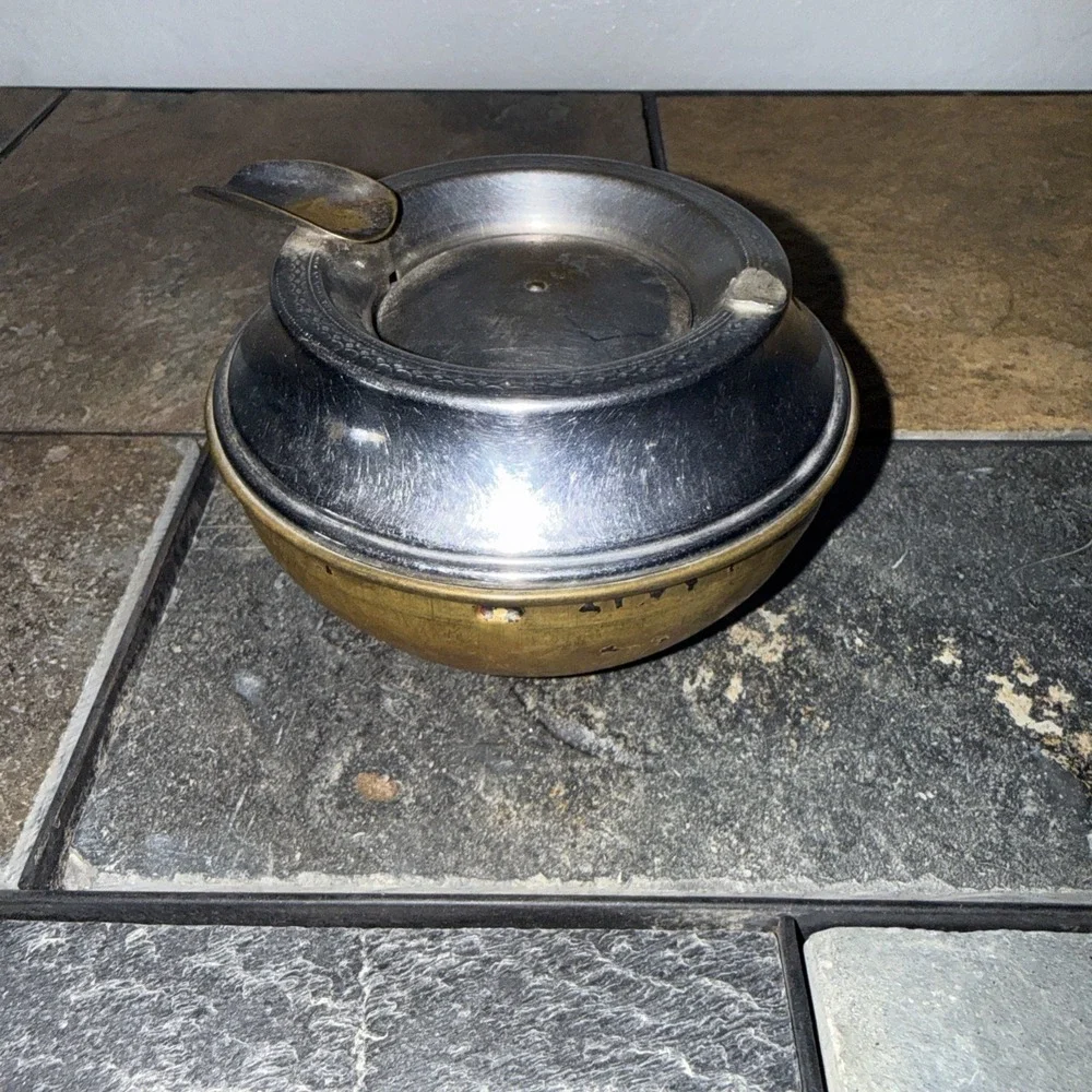 Vintage MCM Silent Butler Ashtray Chrome and Brass‎ Two Tone Metal Tobacciana